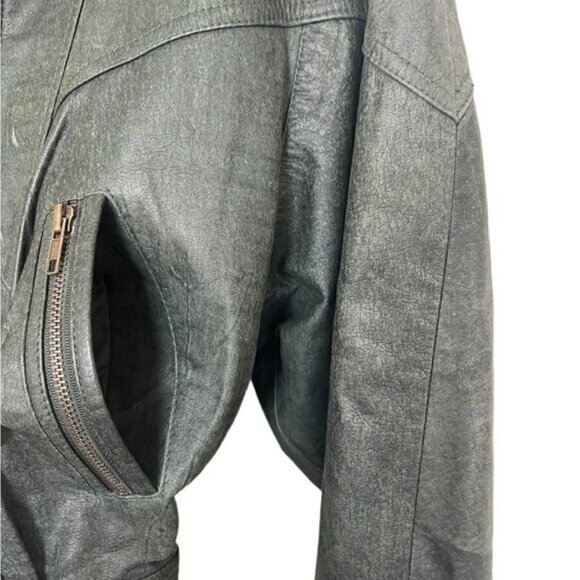 Wilsons Leather Adventure Bound Vintage 80s Army Green Moto Leather Jacket - Picture 11 of 16